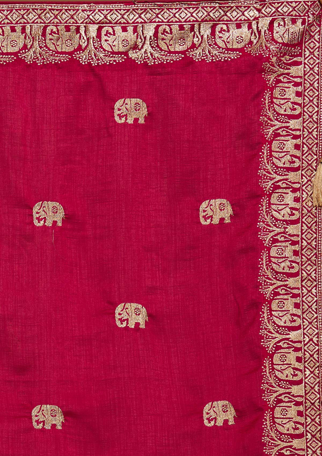 Rani Pink Zariwork Raw Silk Saree - Koskii