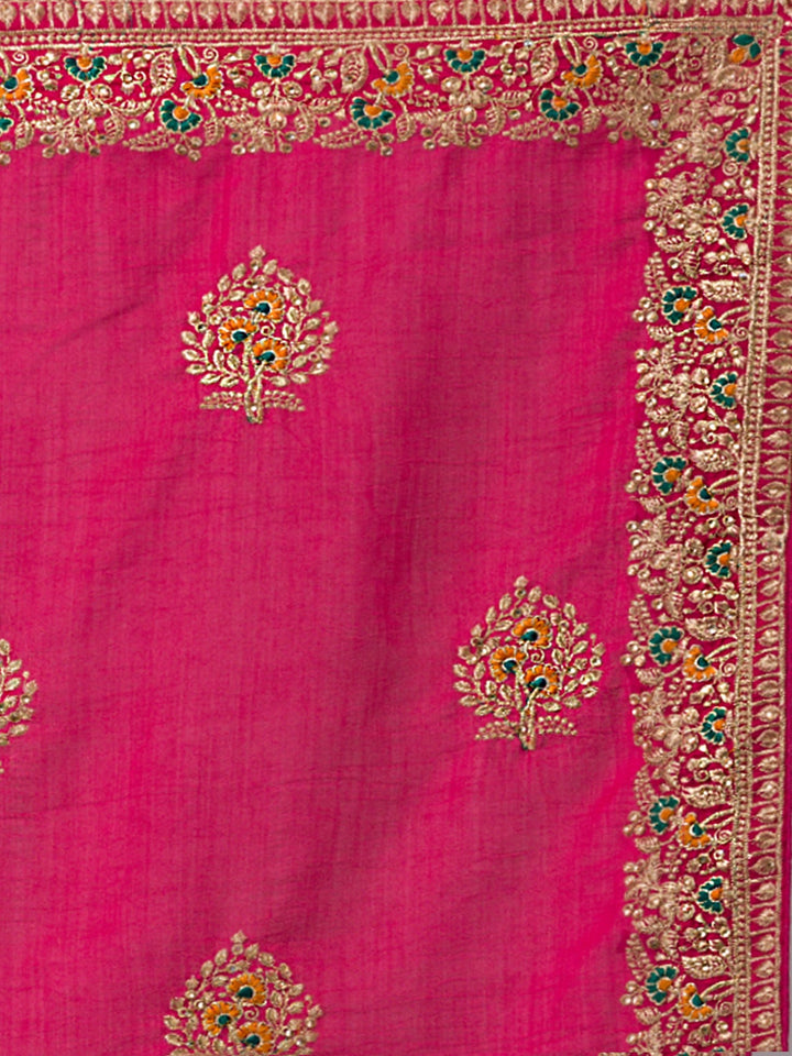 Rani Pink Zariwork Raw Silk Saree-Koskii