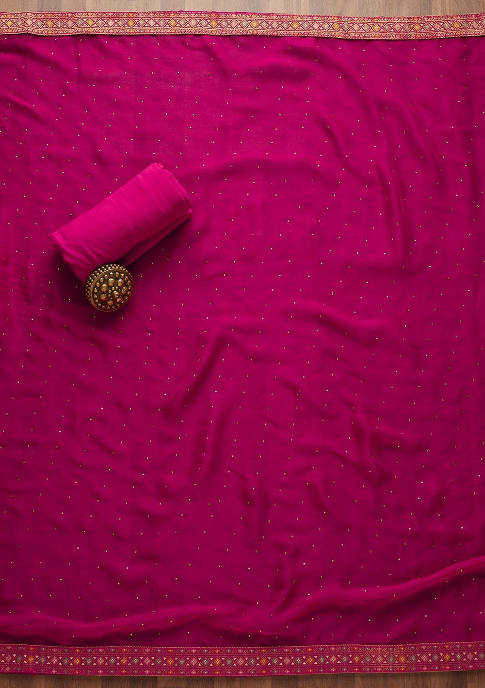 Rani Pink Zariwork Semi Crepe Semi-Stitched Salwar Suit-Koskii