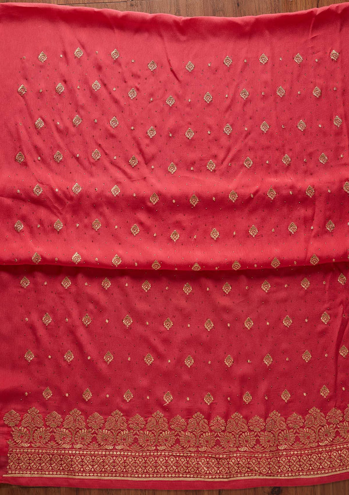 Rani Pink Zariwork Semi Crepe Designer Unstitched Salwar Suit - koskii