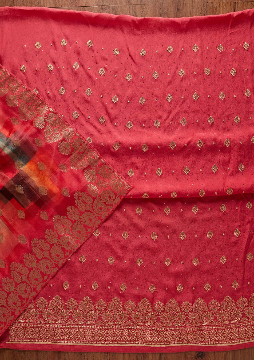 Rani Pink Zariwork Semi Crepe Designer Unstitched Salwar Suit - koskii
