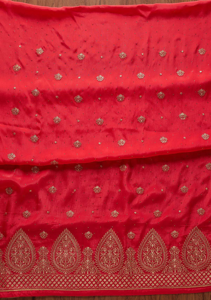 Rani Pink Zariwork Semi Crepe Designer Unstitched Salwar Suit - koskii