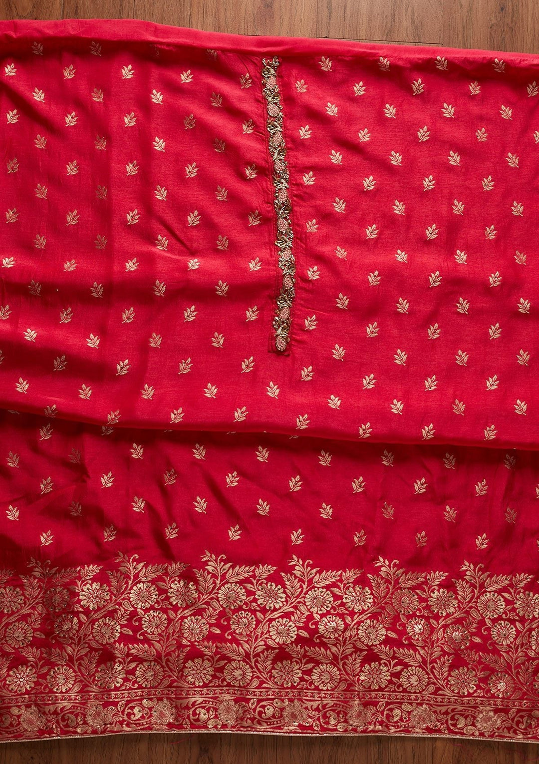 Rani Pink Zariwork Semi Crepe Designer Unstitched Salwar Suit - koskii