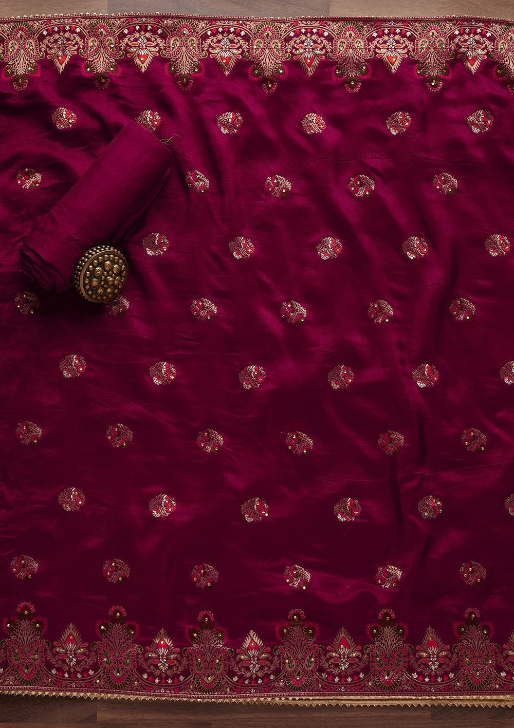 Rani Pink Zariwork Semi Crepe Designer Unstitched Salwar Suit - Koskii