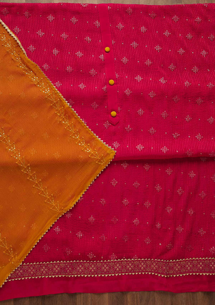 Rani Pink Zariwork Semi Crepe Unstitched Salwar Suit-Koskii