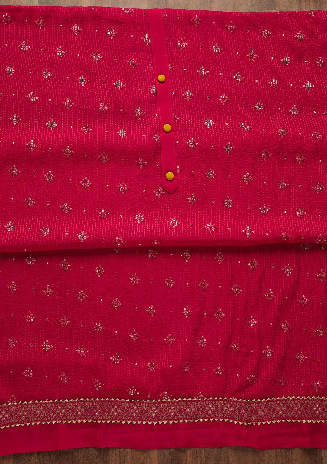 Rani Pink Zariwork Semi Crepe Unstitched Salwar Suit-Koskii
