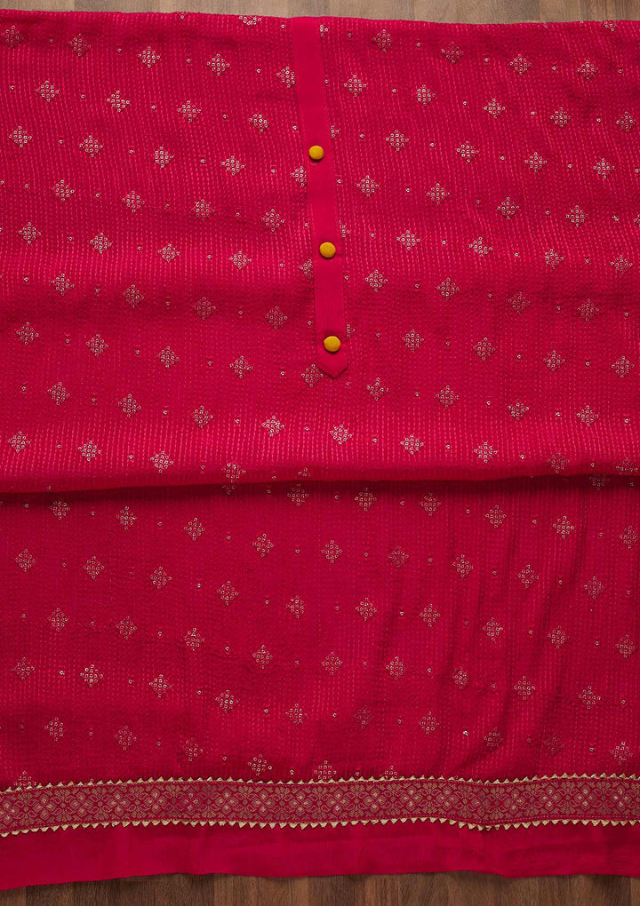 Rani Pink Zariwork Semi Crepe Unstitched Salwar Suit-Koskii