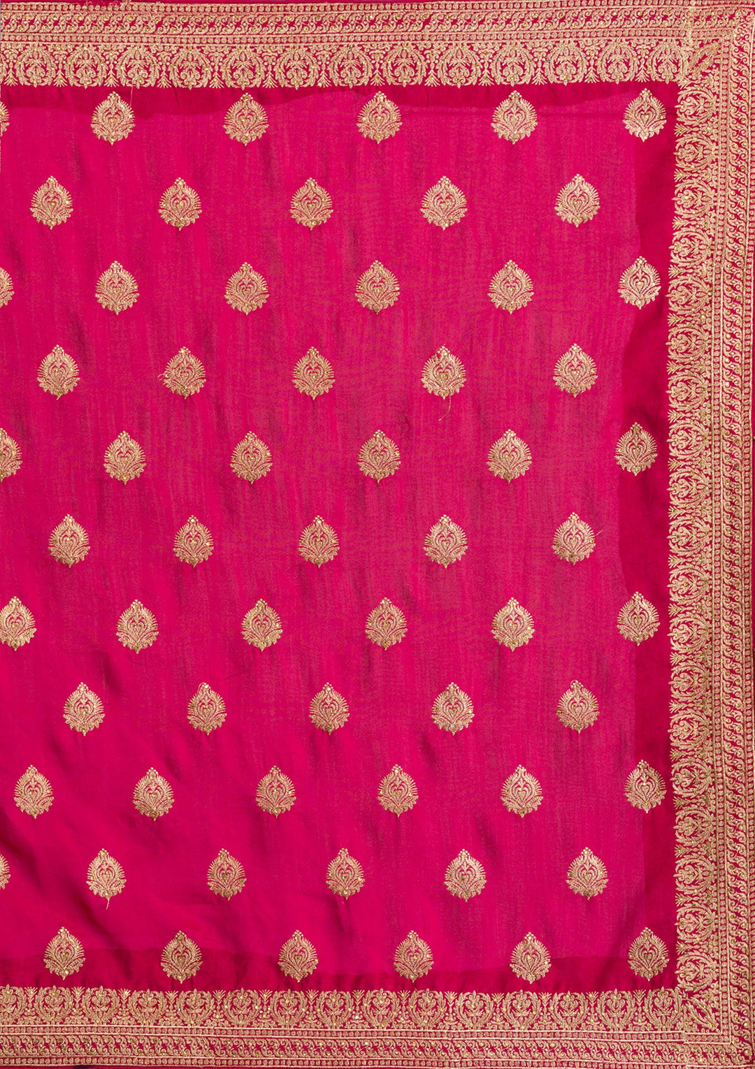 Rani Pink Zariwork Semi Crepe Saree-Koskii