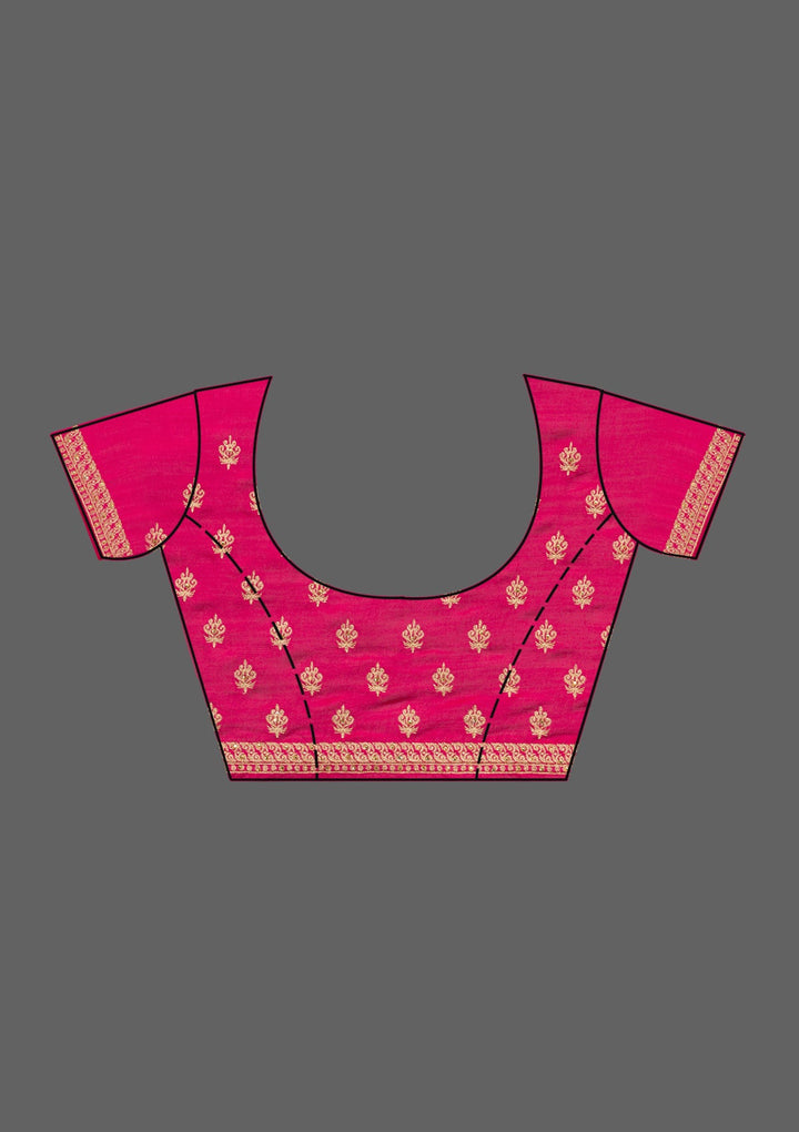 Rani Pink Zariwork Semi Crepe Saree-Koskii