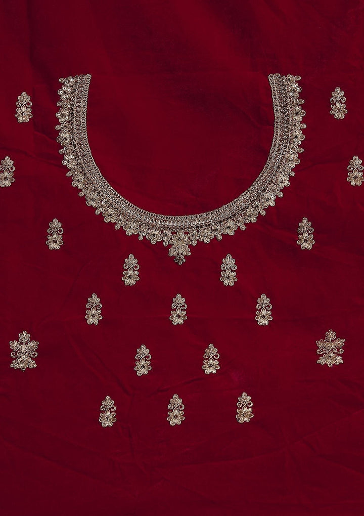 Rani Pink Zariwork Velvet Designer Semi-Stitched Lehenga - koskii