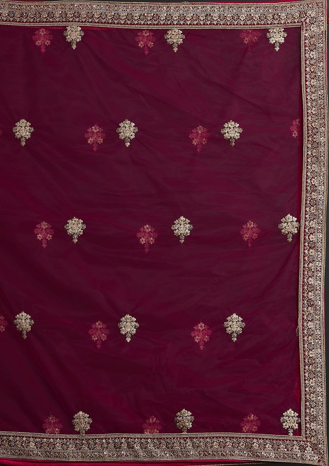 Rani Pink Zariwork Velvet Designer Semi-Stitched Lehenga - koskii
