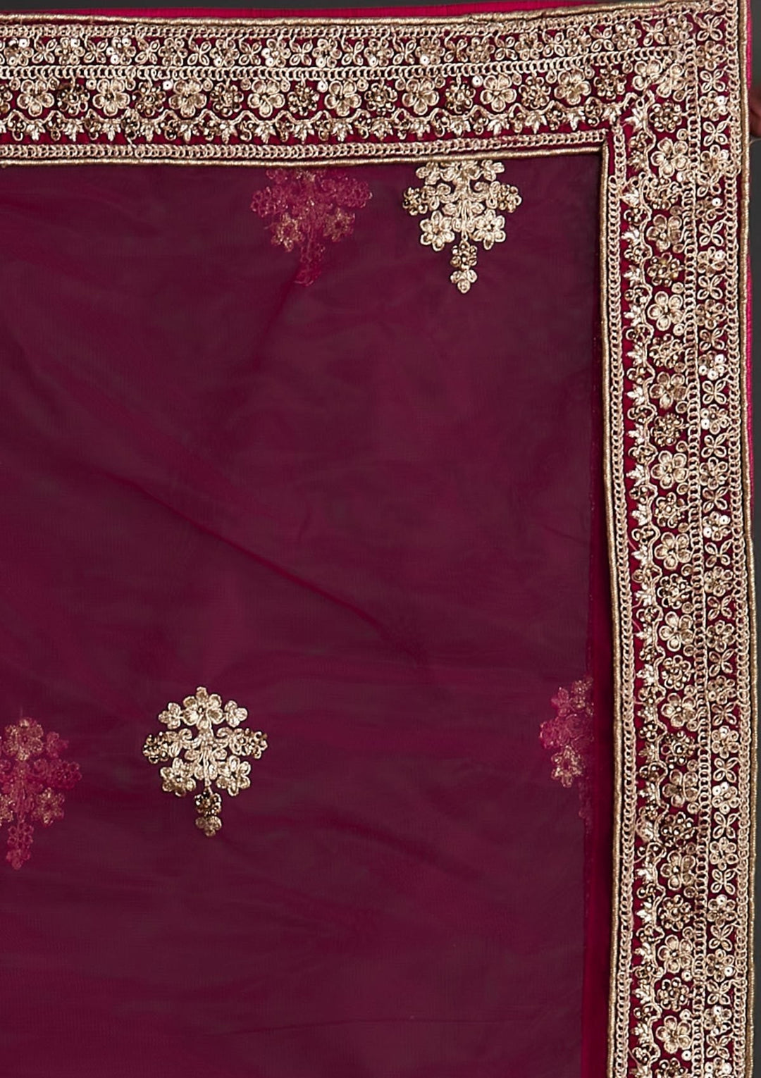 Rani Pink Zariwork Velvet Designer Semi-Stitched Lehenga - koskii
