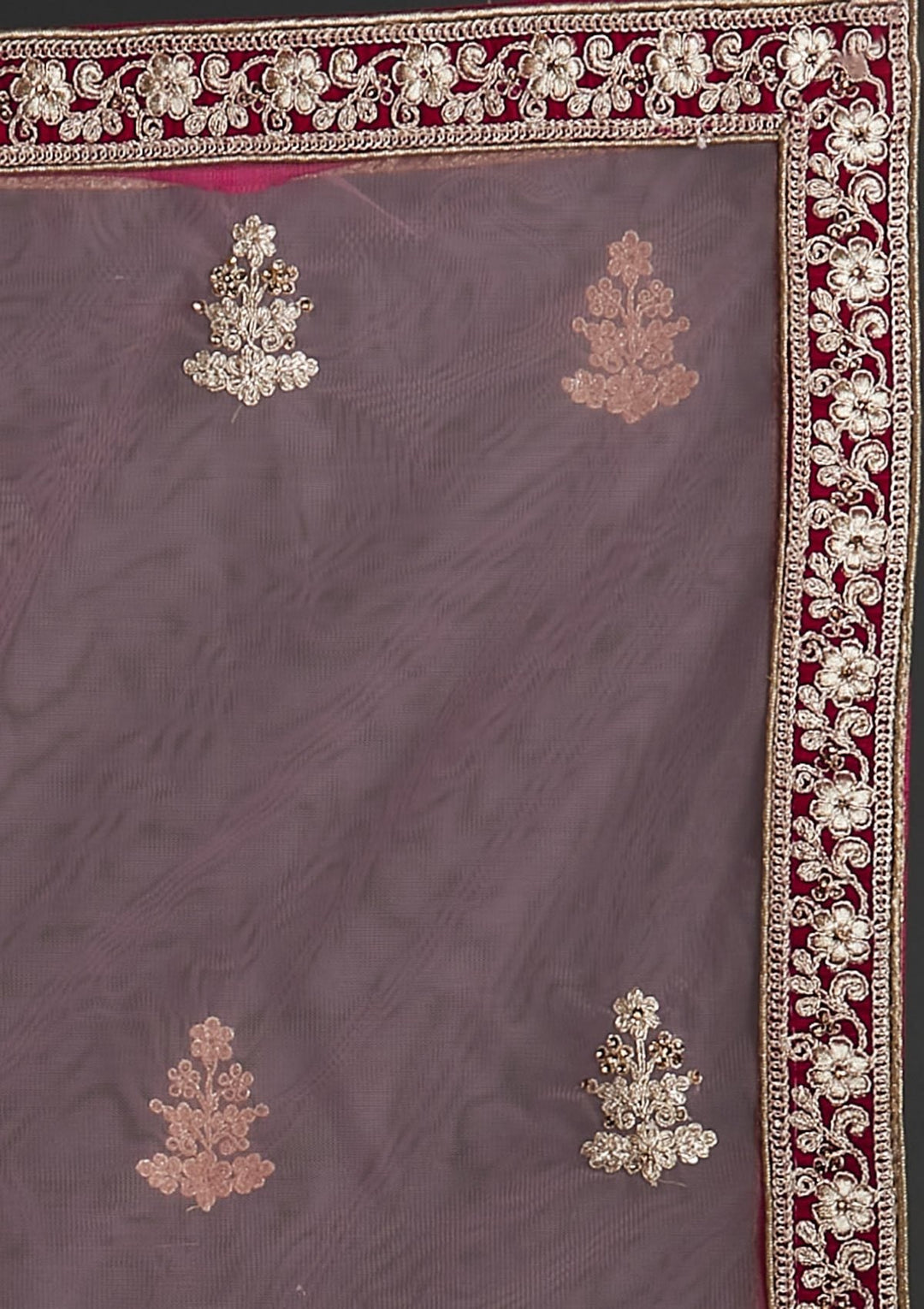 Rani Pink Zariwork Velvet Designer Semi-Stitched Lehenga - koskii