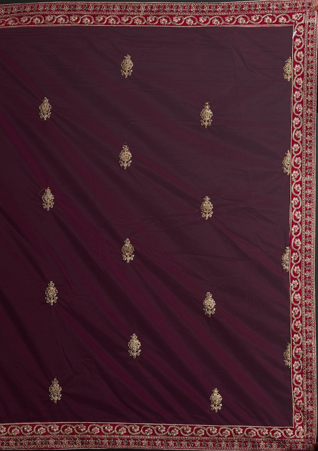 Rani Pink Zariwork Velvet Designer Semi-Stitched Lehenga - koskii