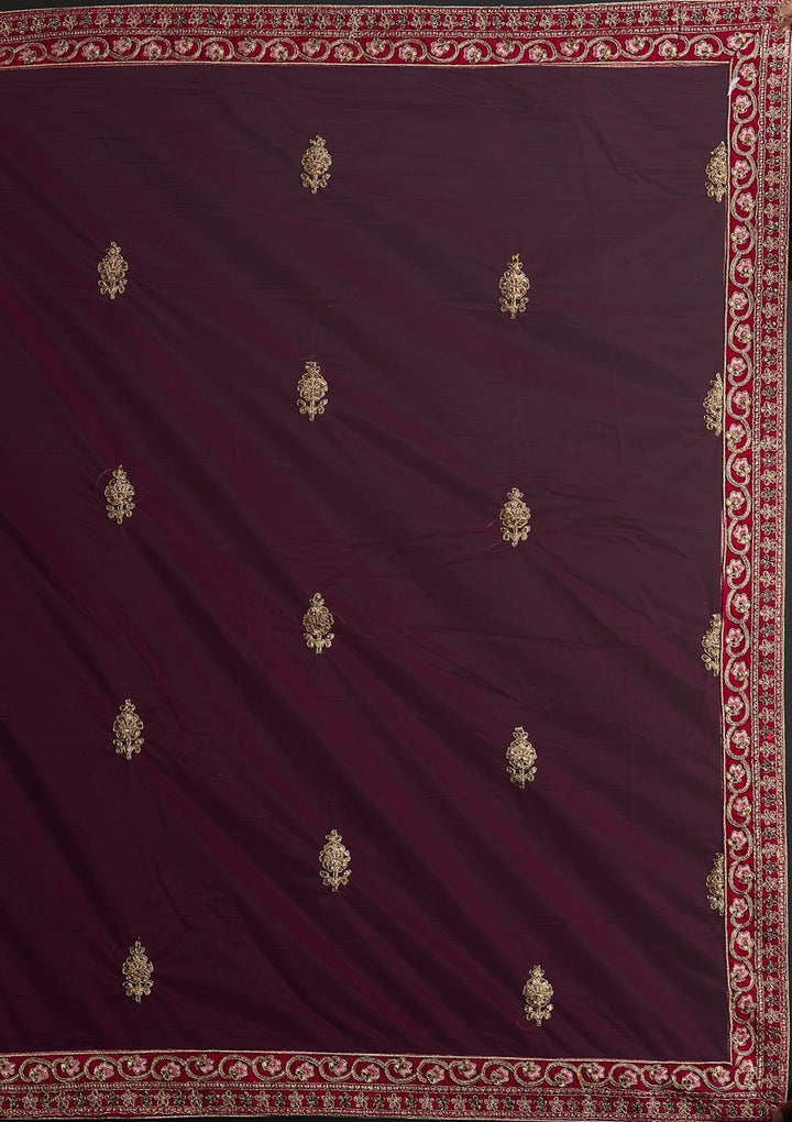 Rani Pink Zariwork Velvet Designer Semi-Stitched Lehenga - koskii