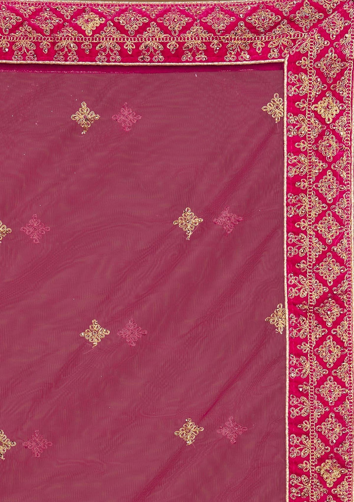 Rani Pink Zariwork Velvet Designer Lehenga-Koskii