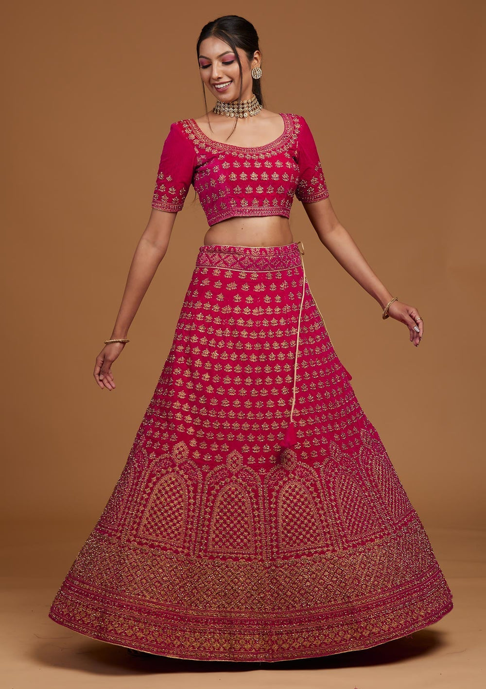 Rani Pink Zariwork Velvet Designer Lehenga-Koskii