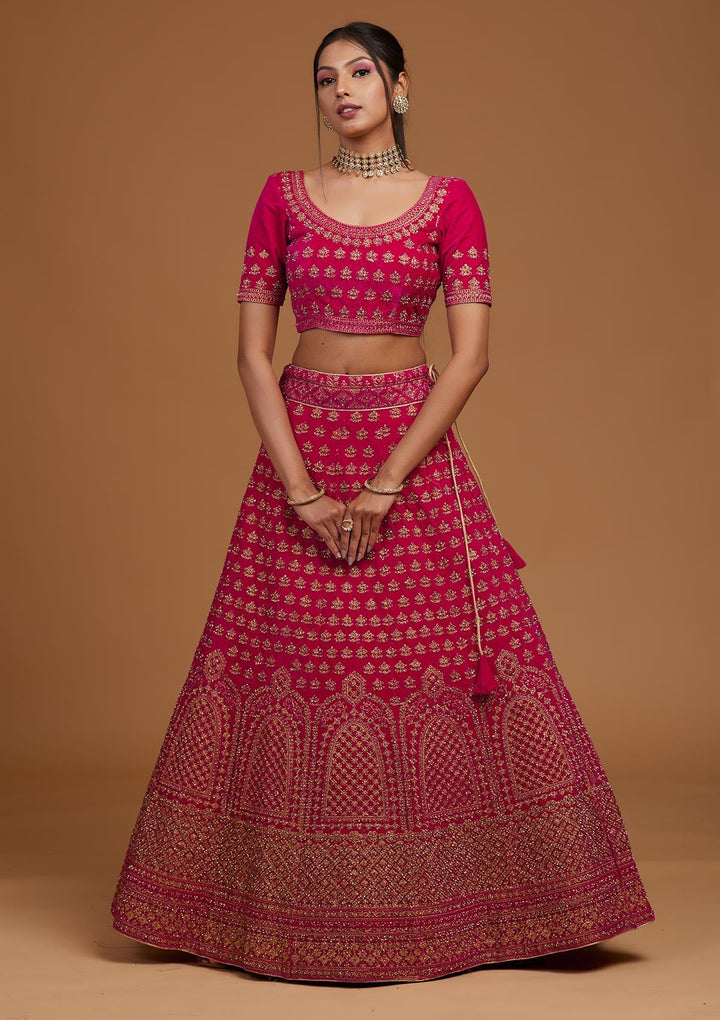 Rani Pink Zariwork Velvet Designer Lehenga-Koskii