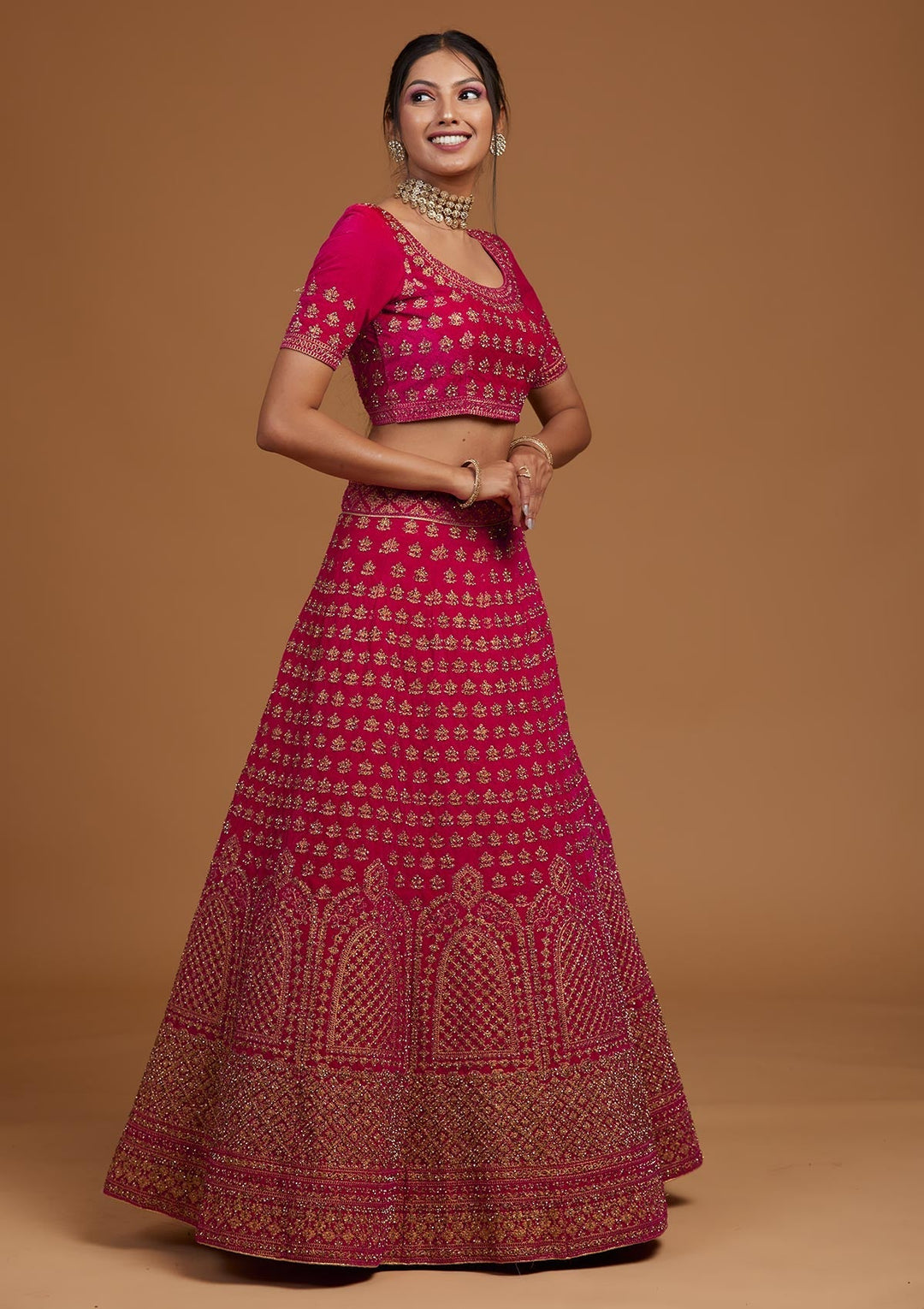 Rani Pink Zariwork Velvet Designer Lehenga-Koskii