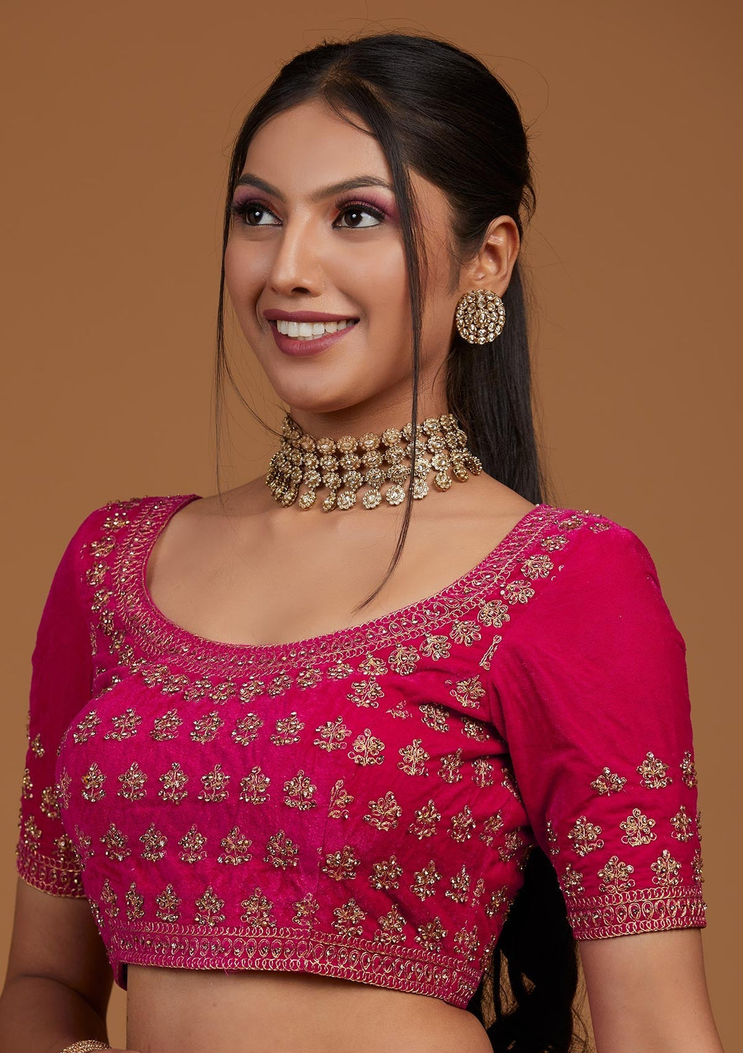 Rani Pink Zariwork Velvet Designer Lehenga-Koskii