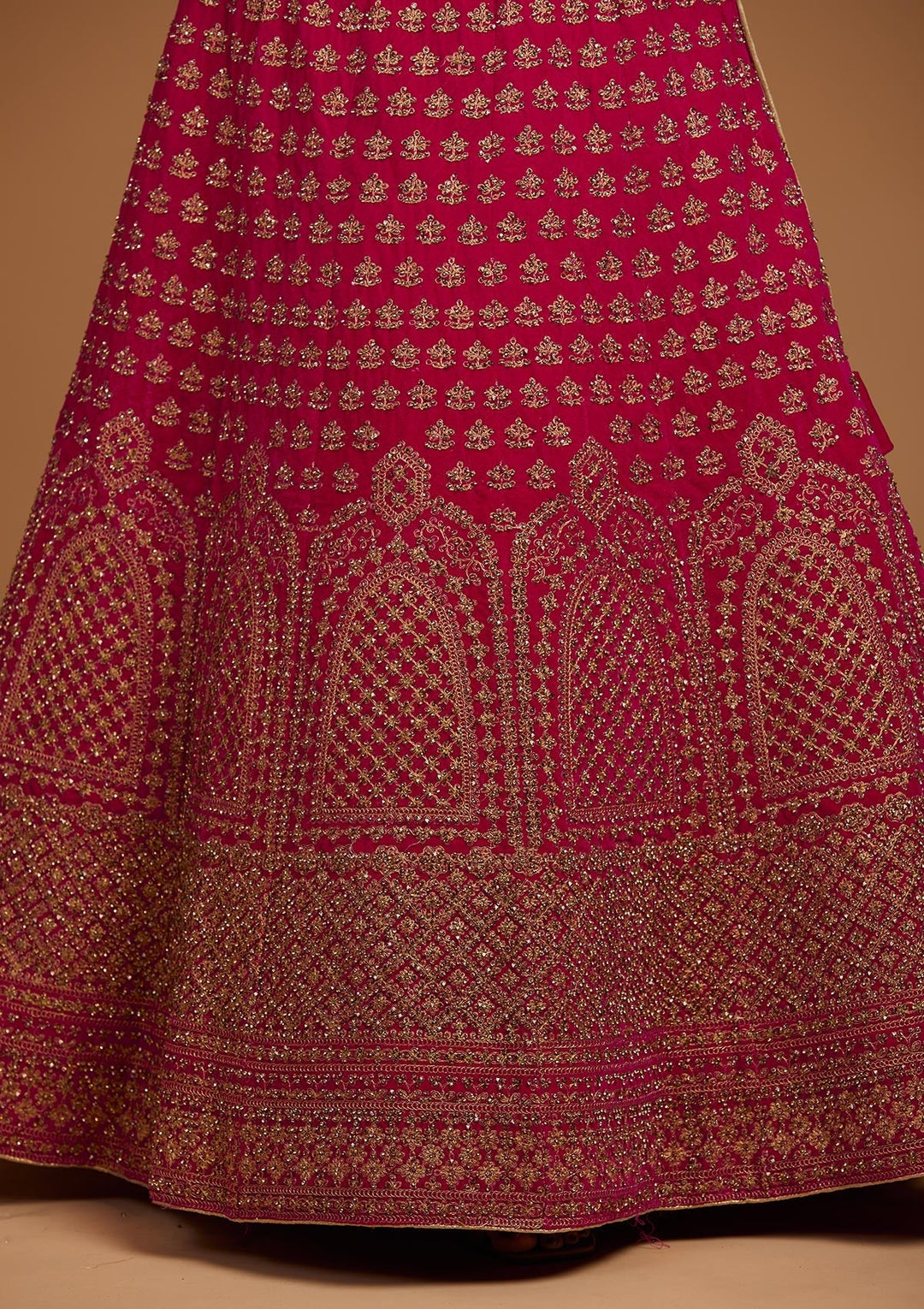 Rani Pink Zariwork Velvet Designer Lehenga-Koskii