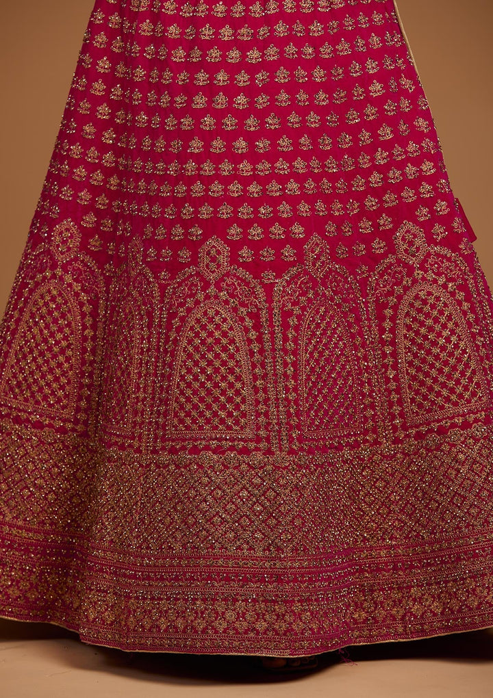 Rani Pink Zariwork Velvet Designer Lehenga-Koskii