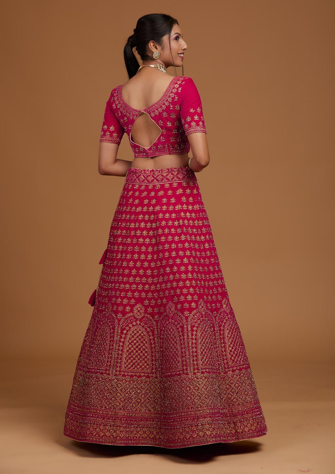 Rani Pink Zariwork Velvet Designer Lehenga-Koskii