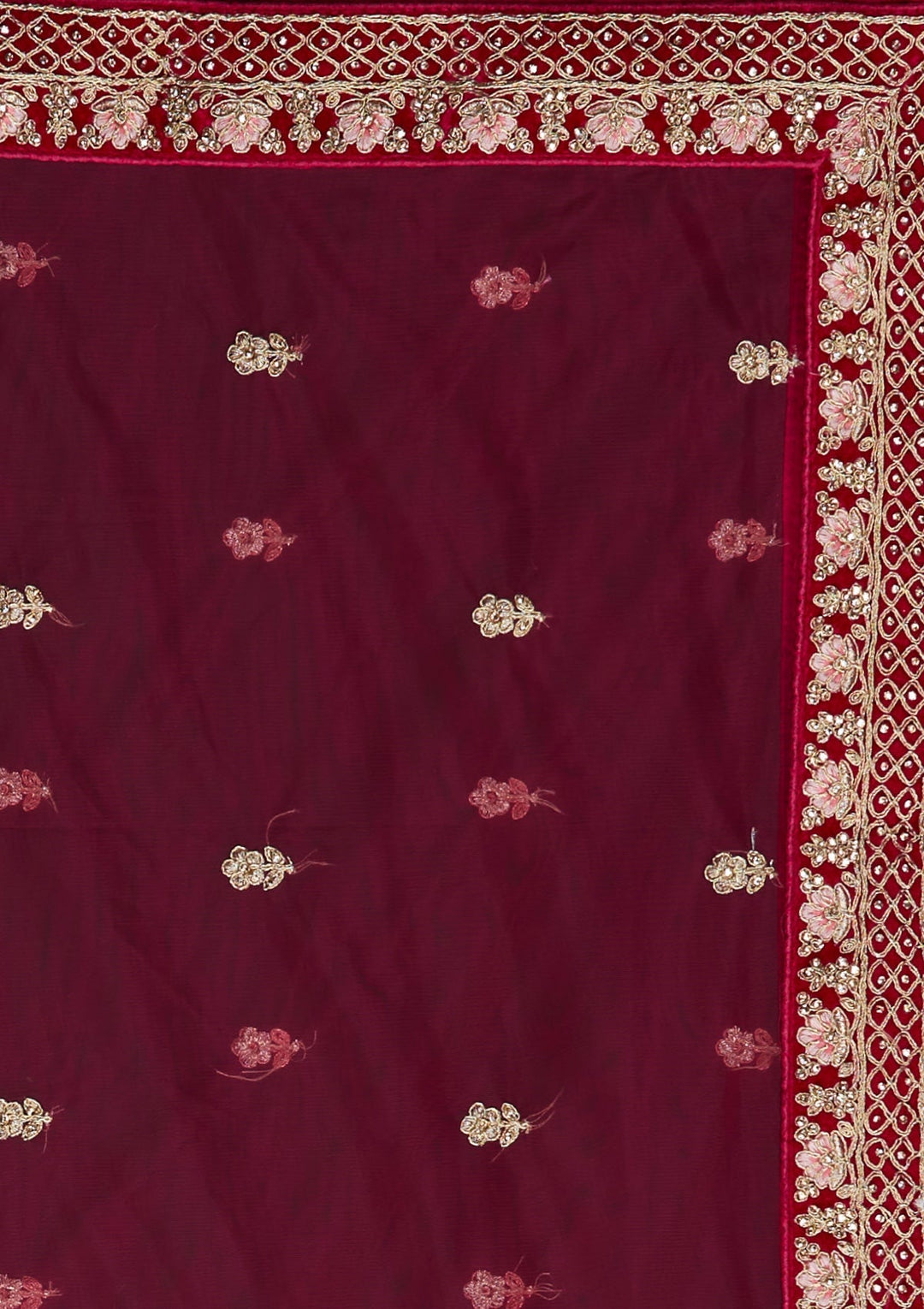 Rani Pink Zariwork Velvet Designer Lehenga - Koskii