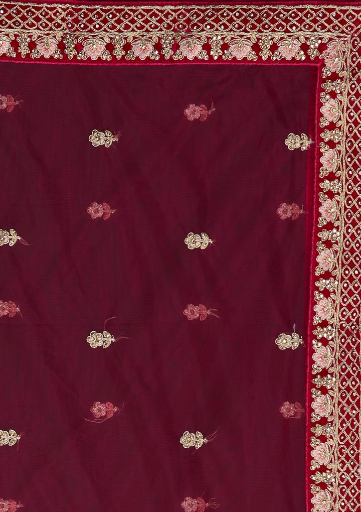 Rani Pink Zariwork Velvet Designer Lehenga - Koskii