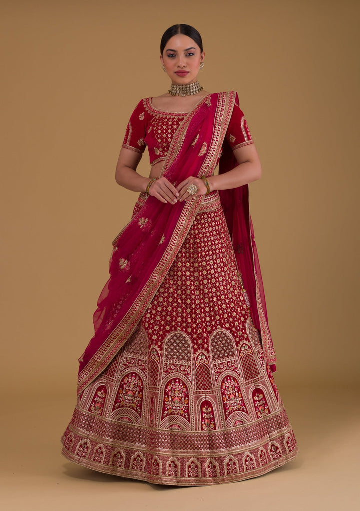 Rani Pink Zariwork Velvet Designer Lehenga-Koskii