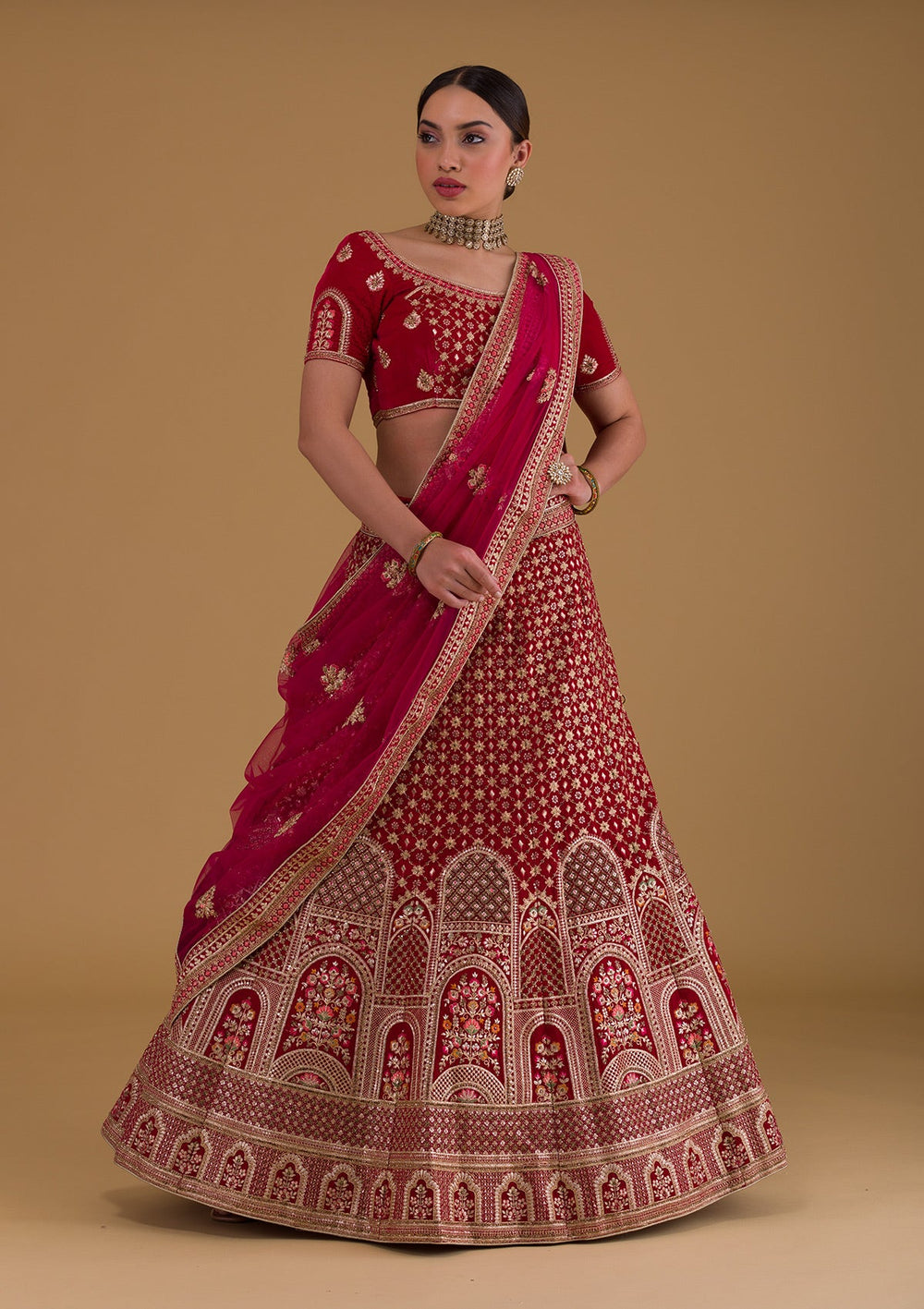 Rani Pink Zariwork Velvet Designer Lehenga-Koskii