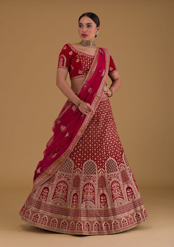 Rani Pink Zariwork Velvet Designer Lehenga-Koskii