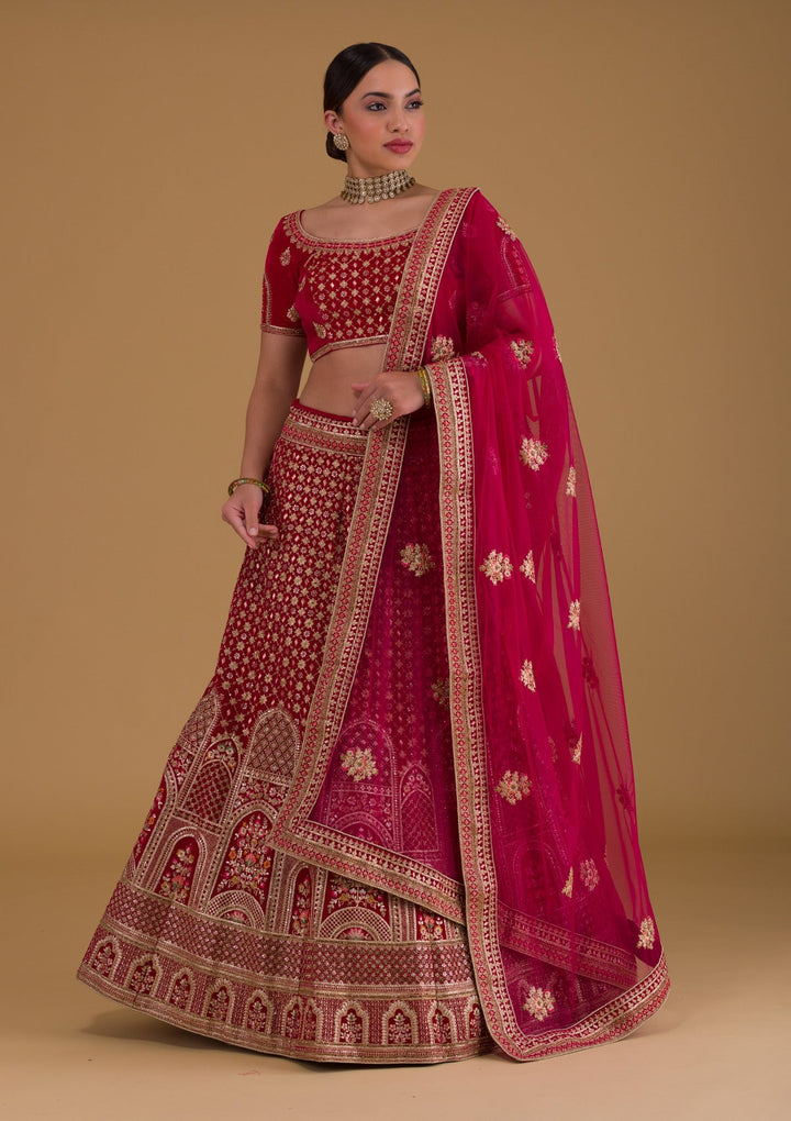 Rani Pink Zariwork Velvet Designer Lehenga-Koskii