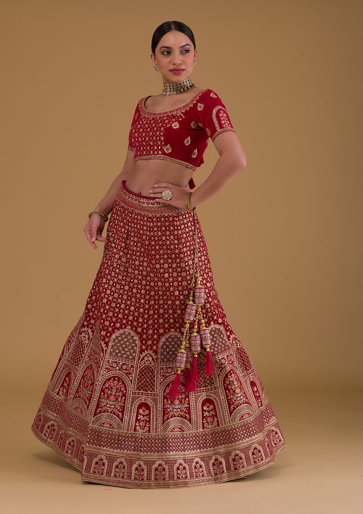 Rani Pink Zariwork Velvet Designer Lehenga-Koskii