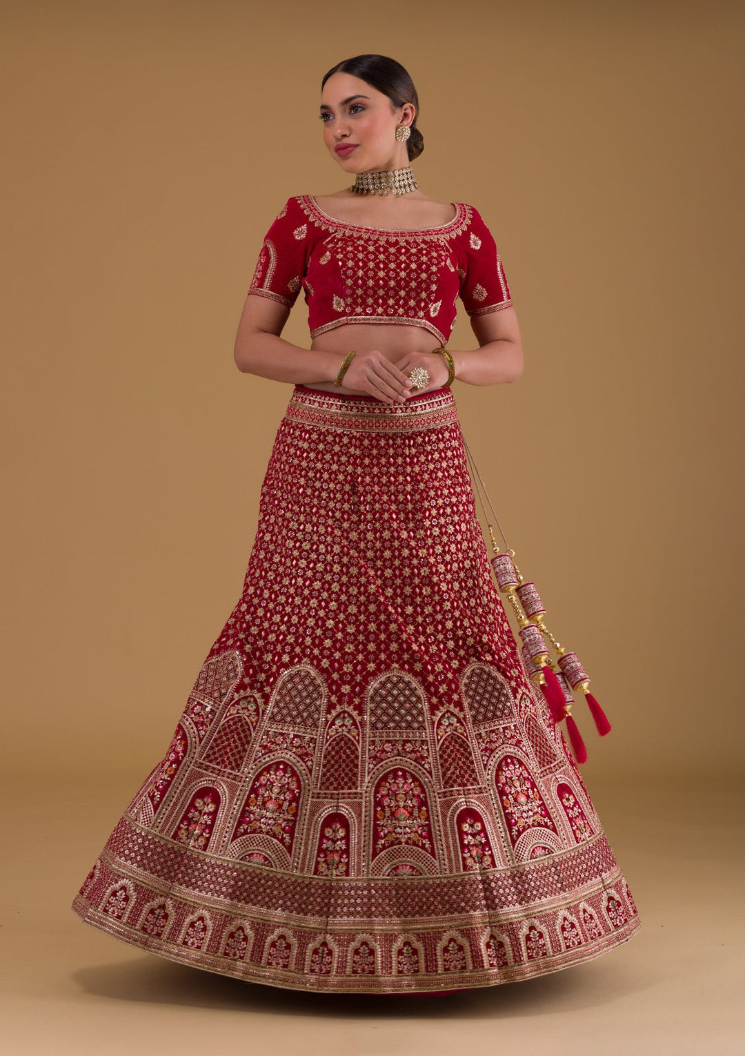 Rani Pink Zariwork Velvet Designer Lehenga-Koskii