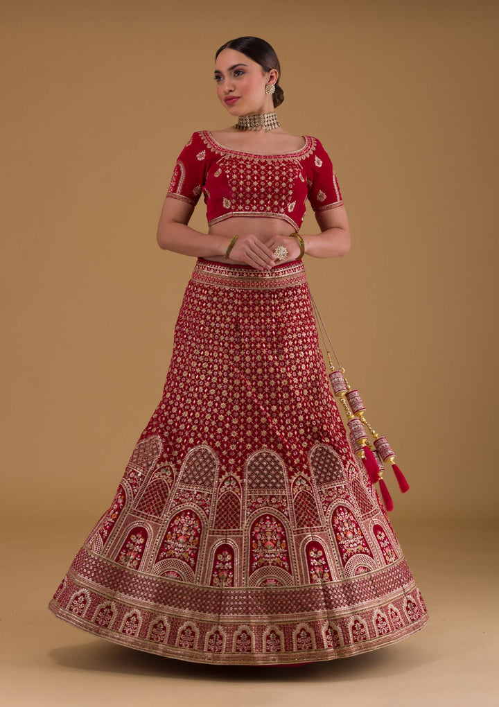 Rani Pink Zariwork Velvet Designer Lehenga-Koskii
