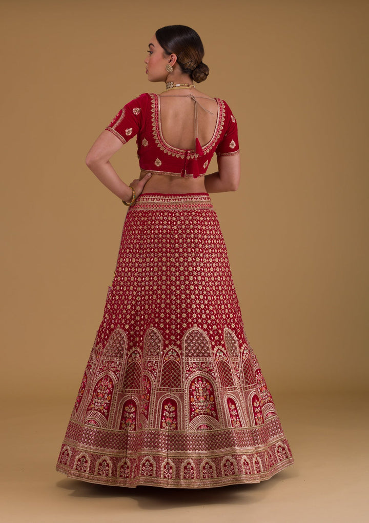 Rani Pink Zariwork Velvet Designer Lehenga-Koskii
