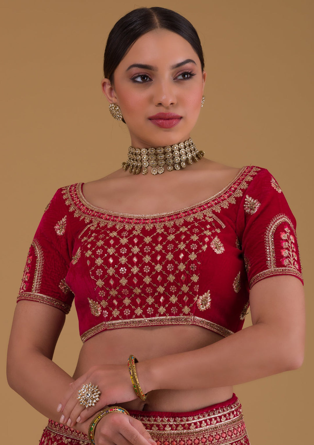 Rani Pink Zariwork Velvet Designer Lehenga-Koskii