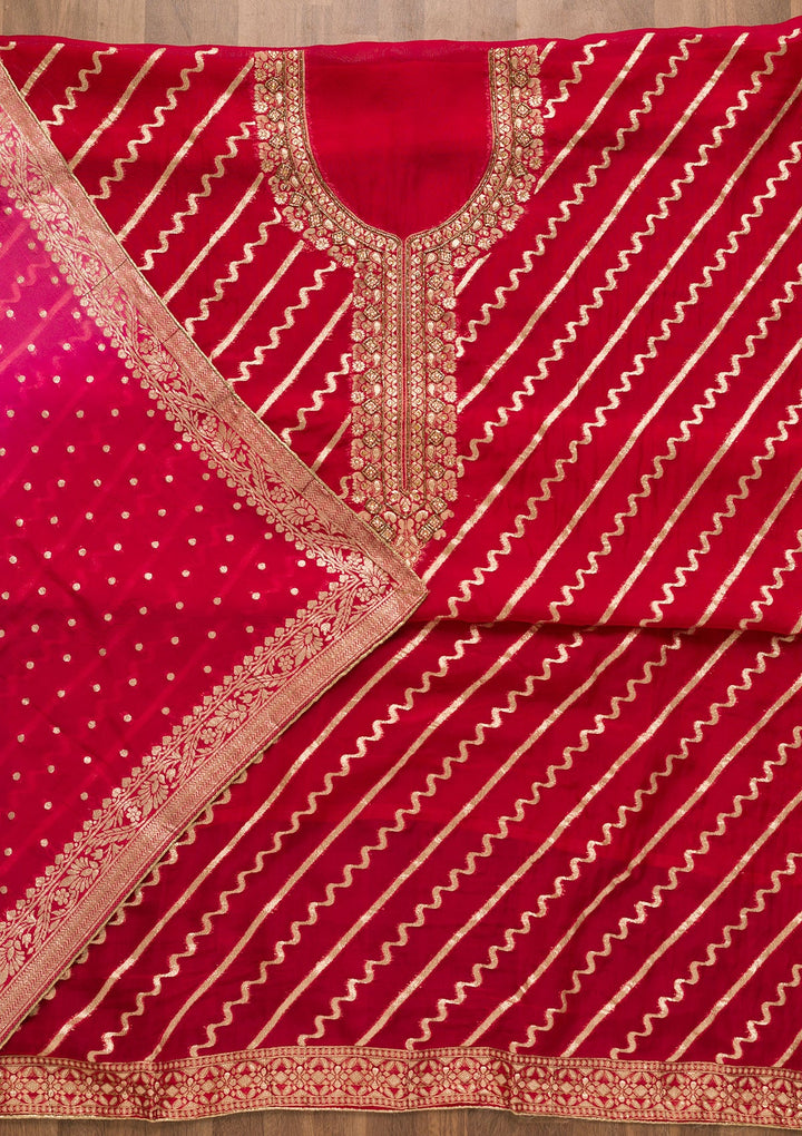 Rani Pink Cutdana Chanderi Unstitched Salwar Suit-Koskii