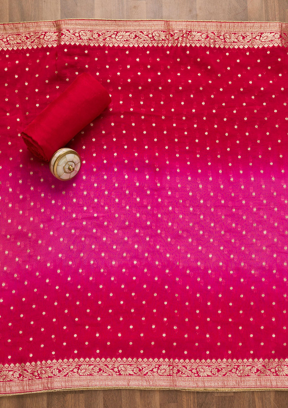 Rani Pink Cutdana Chanderi Unstitched Salwar Suit-Koskii