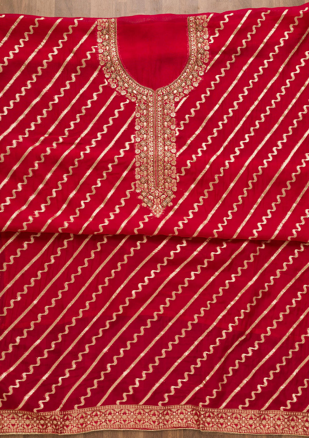 Rani Pink Cutdana Chanderi Unstitched Salwar Suit-Koskii
