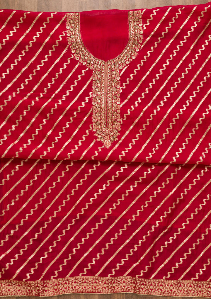 Rani Pink Cutdana Chanderi Unstitched Salwar Suit-Koskii