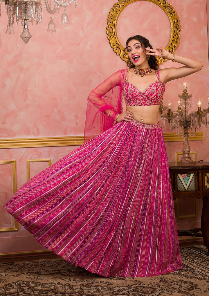 Rani Pink Cutdana Georgette Readymade Lehenga-Koskii