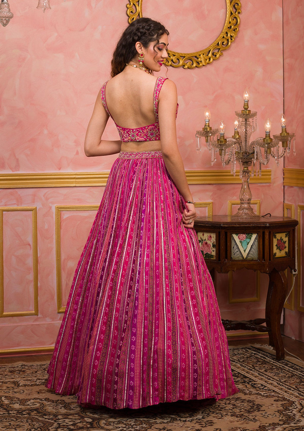 Rani Pink Cutdana Georgette Readymade Lehenga-Koskii