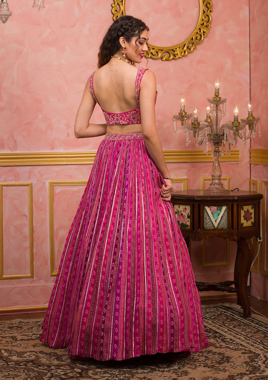 Rani Pink Cutdana Georgette Readymade Lehenga-Koskii