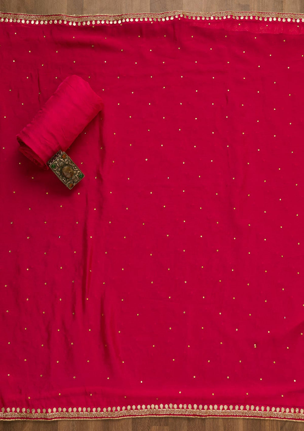 Rani Pink Cutdana Soft Silk Unstitched Salwar Kameez-Koskii
