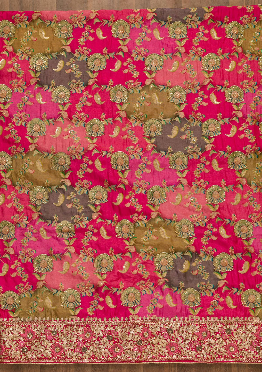 Rani Pink Cutdana Soft Silk Unstitched Salwar Kameez-Koskii