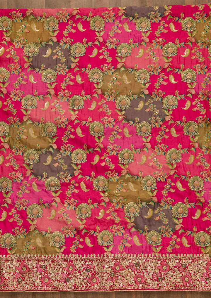 Rani Pink Cutdana Soft Silk Unstitched Salwar Kameez-Koskii