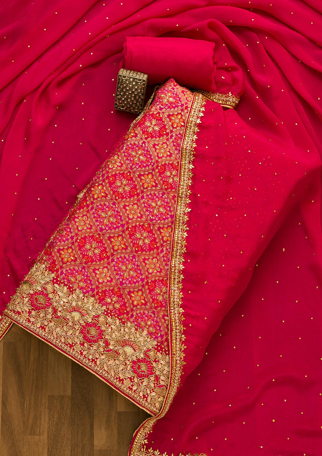 Rani Pink Cutdana Georgette Unstitched Salwar Kameez-Koskii