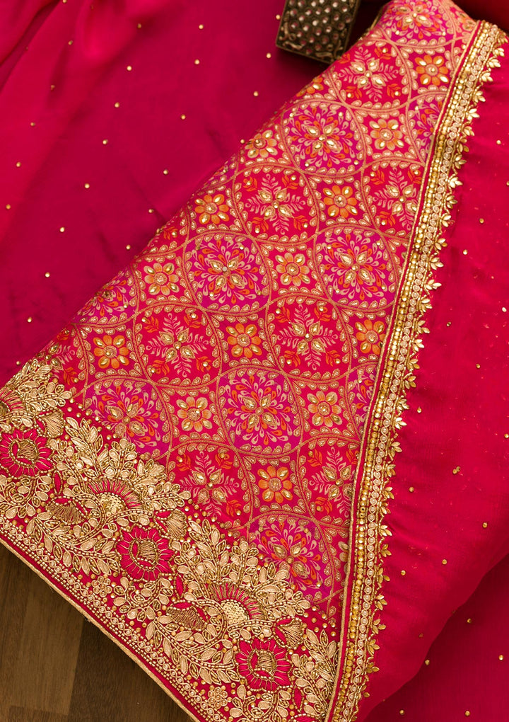 Rani Pink Cutdana Georgette Unstitched Salwar Kameez-Koskii